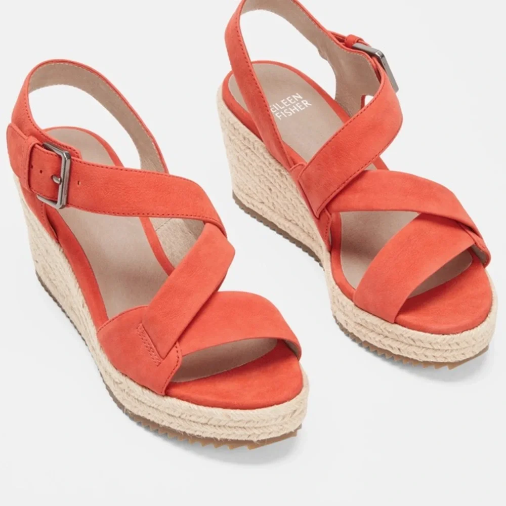 Eileen Fisher Coral Suede Espadrille Wedge Sandals